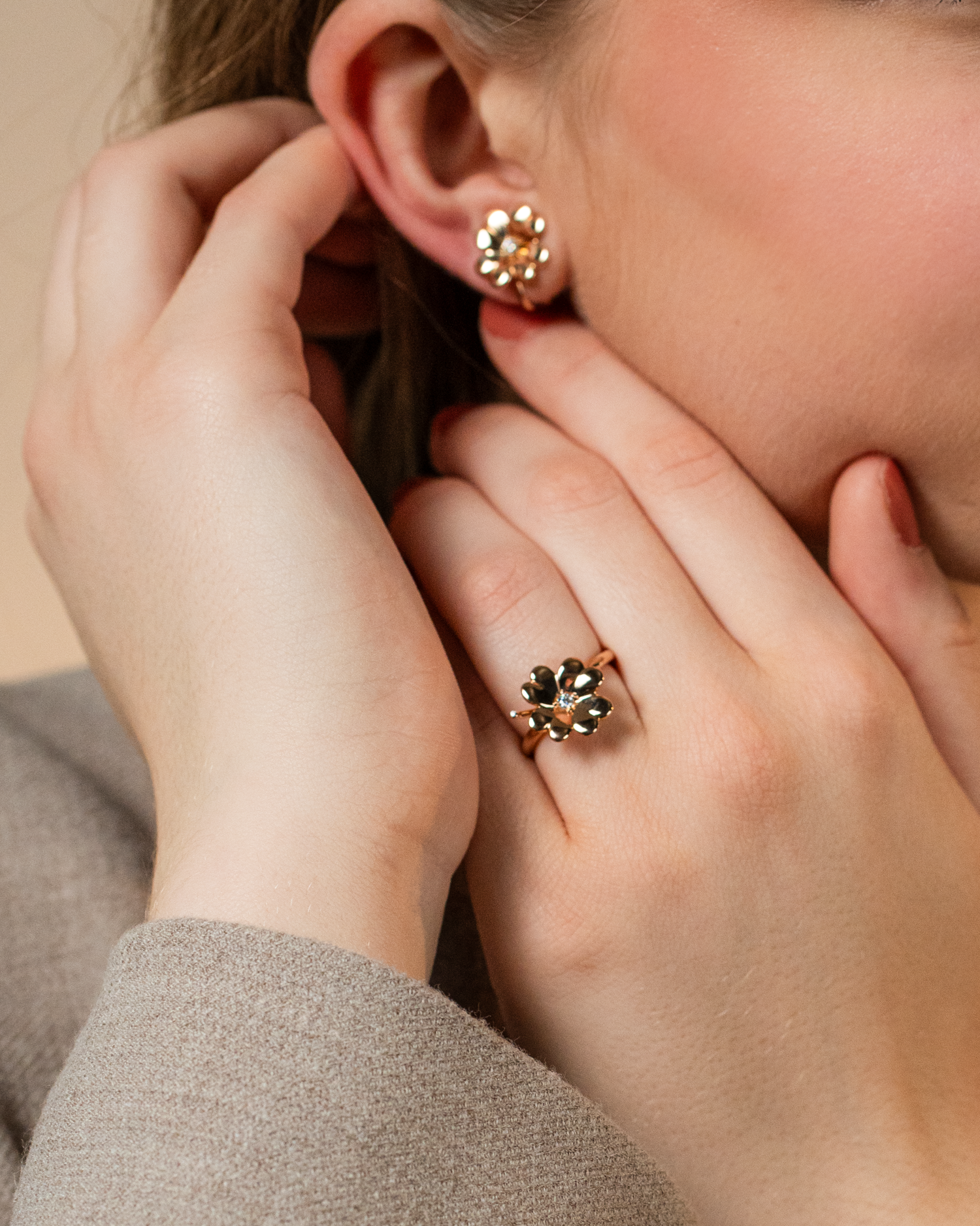 Bague "Trèfle" en or rose 18k diamant – Image 2