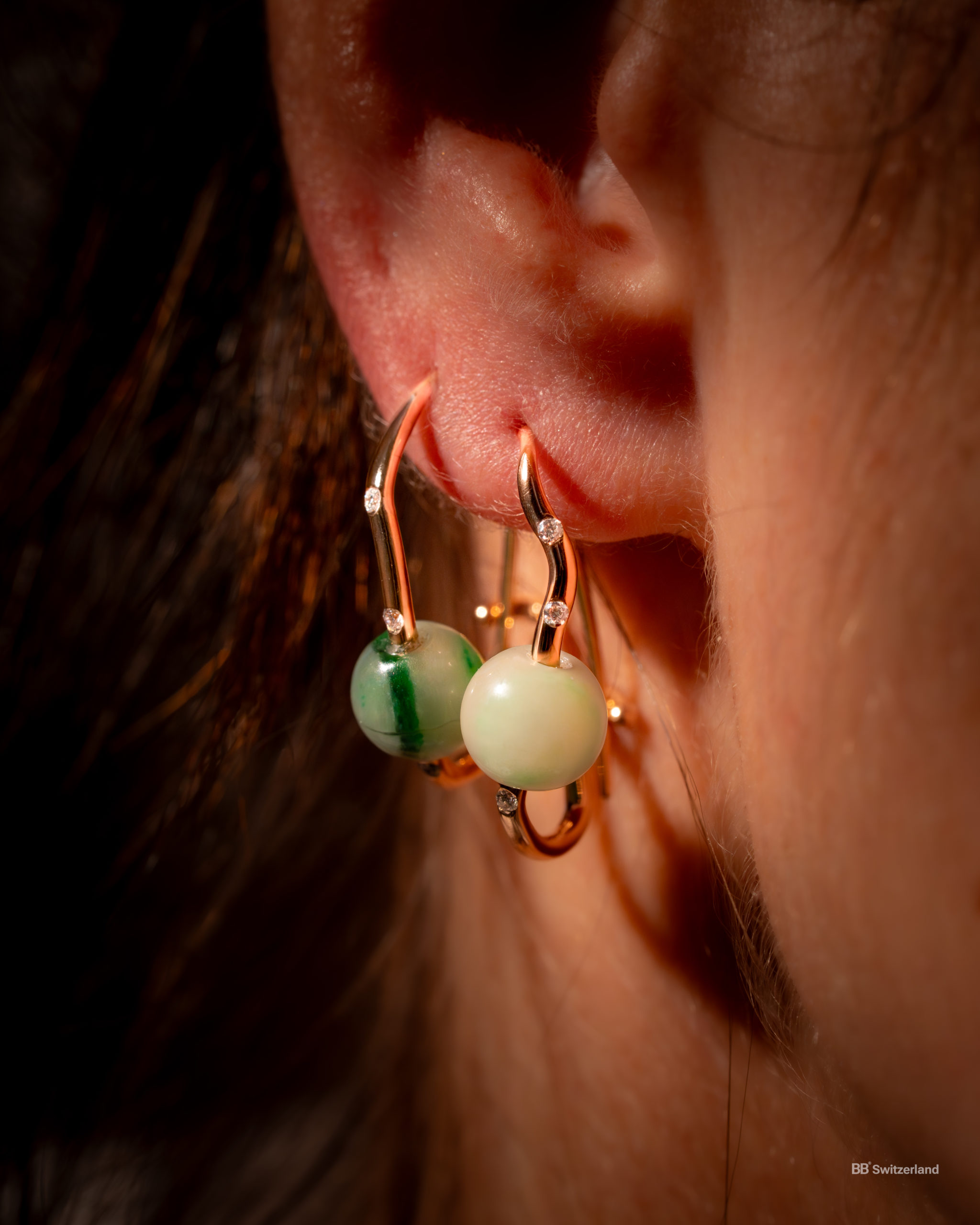 Boucles d'oreilles "Jade nephrite" en or rose 18k avec jades nephrites – Image 2